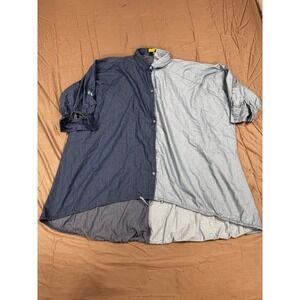 Love Highlight Two Tone Chambray Oversized Button Down Shirt Blue 2XL/3XL T305